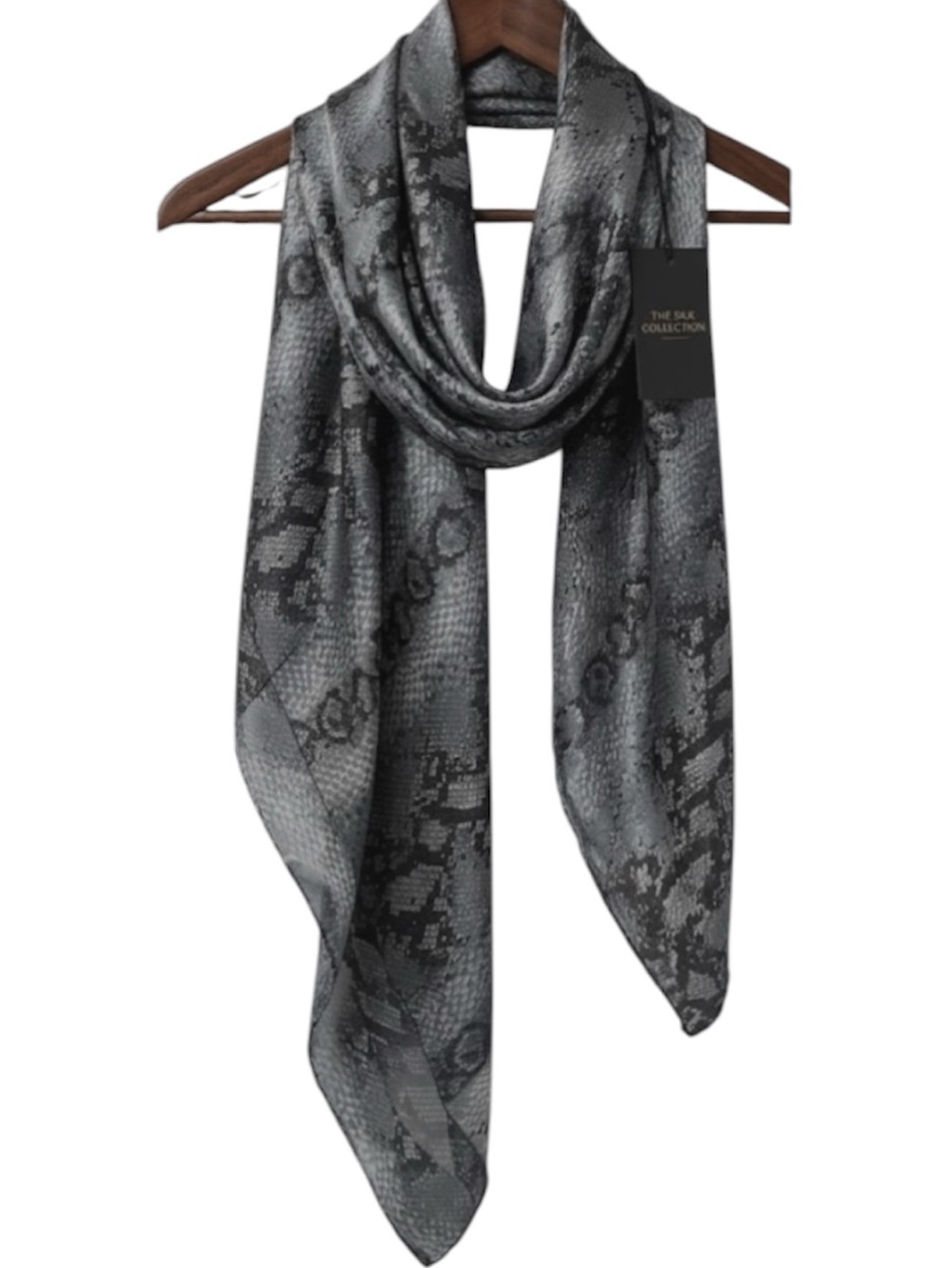 Jean Biphen Snakeskin Print Square Scarf - Silky Metallic Python Wrap 40"x40”